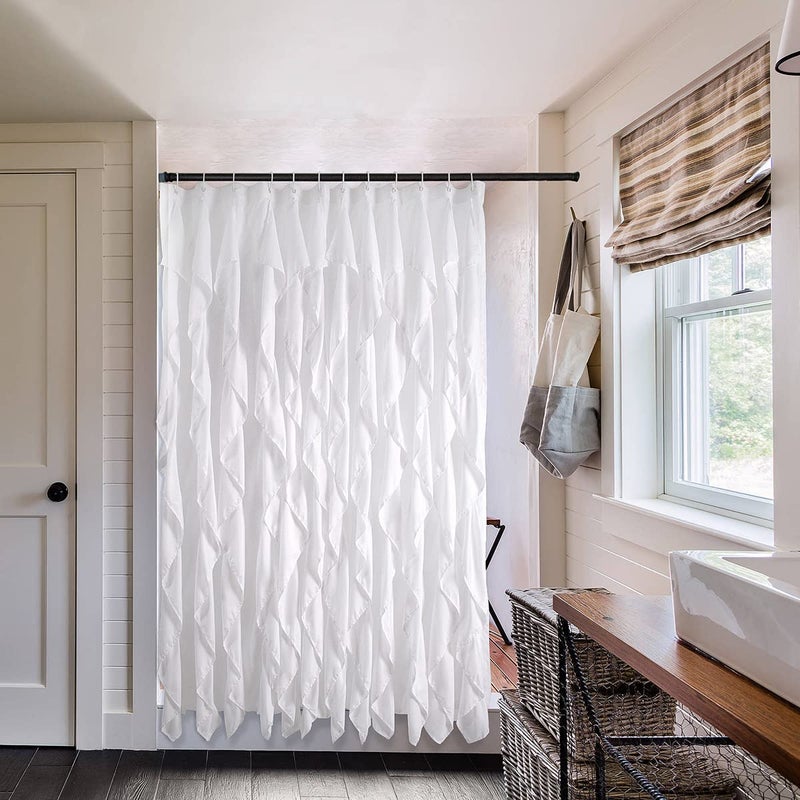 Volens White Ruffle Shower Curtain Farmhouse Fabric Cloth Curtains for Bathroom, 72x72 in Long - Image 3
